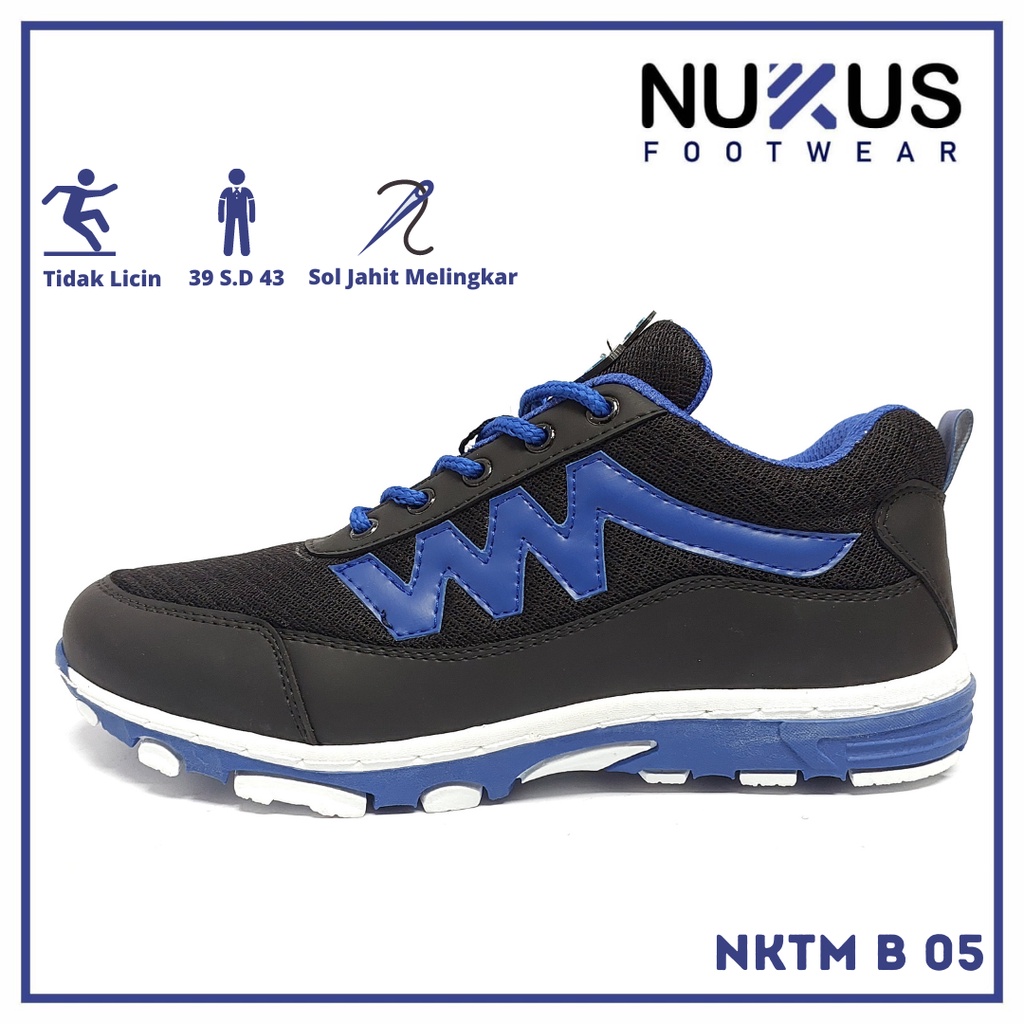 Nukus Sepatu Pria Tali Pendek Sneakers Terbaru Hitam dan Biru - NKTM B05