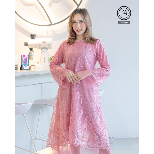 Dress Kondangan Modern Midi Dress kebaya Tunangan Bahan Tulle Bordir premium