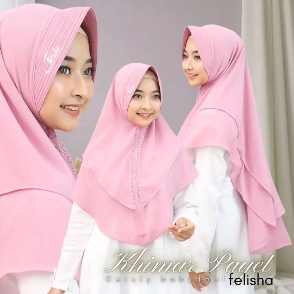 KHIMAR FELISHA // HIJAB PAYET PERMATA KHIMAR CERUTY 2 LAYER ORIGINAL FELISHA HIJAB SYAR,I