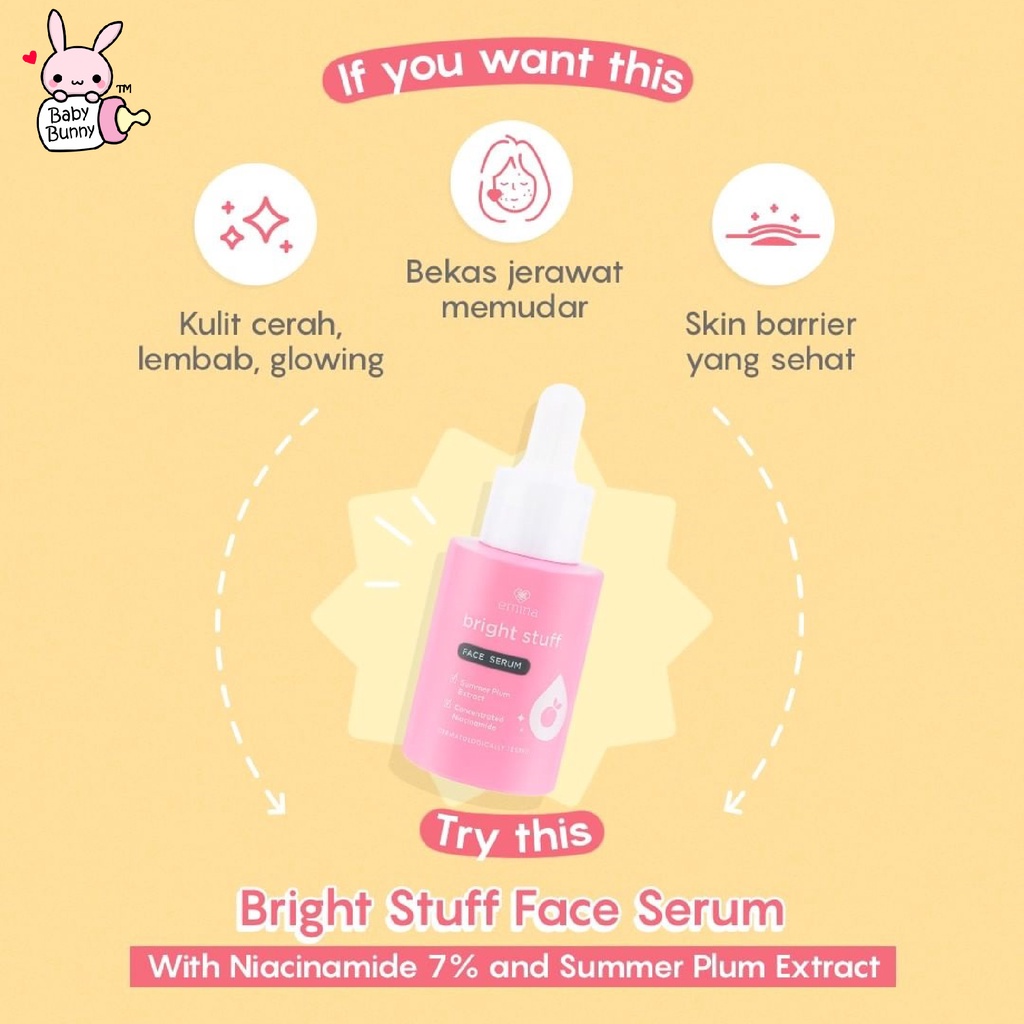 ❤ BELIA ❤ EMINA Bright Stuff Series | Acne Prone | Face Wash Scrub Whip Foam | Toner | Moisturizer | Tone Up | Serum Wajah | Sheet Mask | Loose Powder