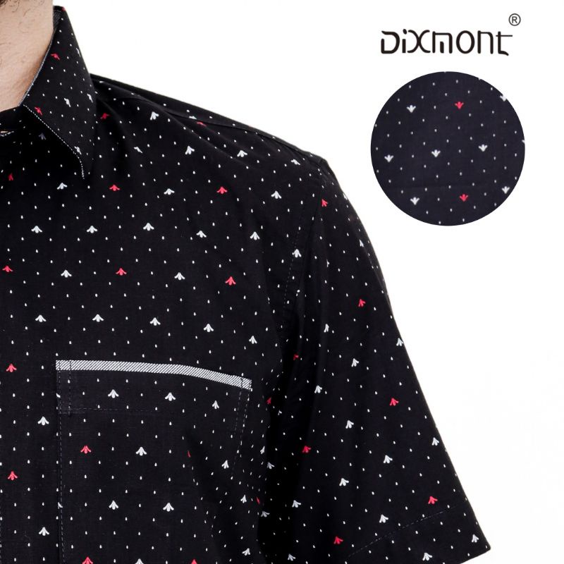 Dixmont Kemeja Pria Basic Formal Motif Lengan Pendek Hem MS01322