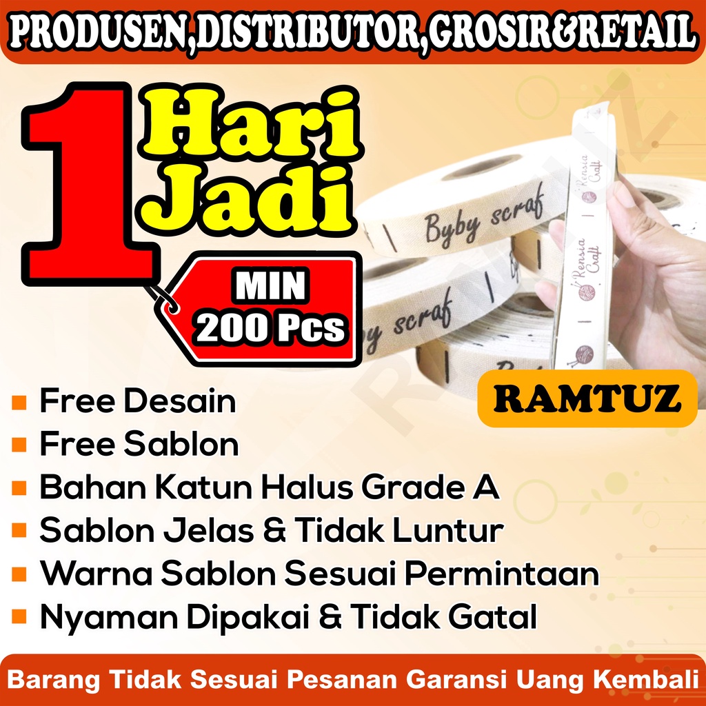 

LABEL BAJU LABEL HIJAB - LABEL WOVEN - LABEL KATUN - LABEL BAHAN KATUN ROLL