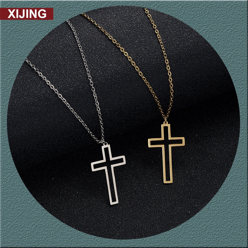 【COD Tangding】Fashion Personalized Design Cross Hollow Pendant Necklace Stainless Steel Necklace Jewelry