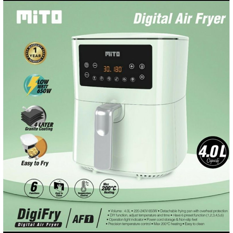 MITO digital air fryer AF 1 - digifry 4 liter - low watt garansi