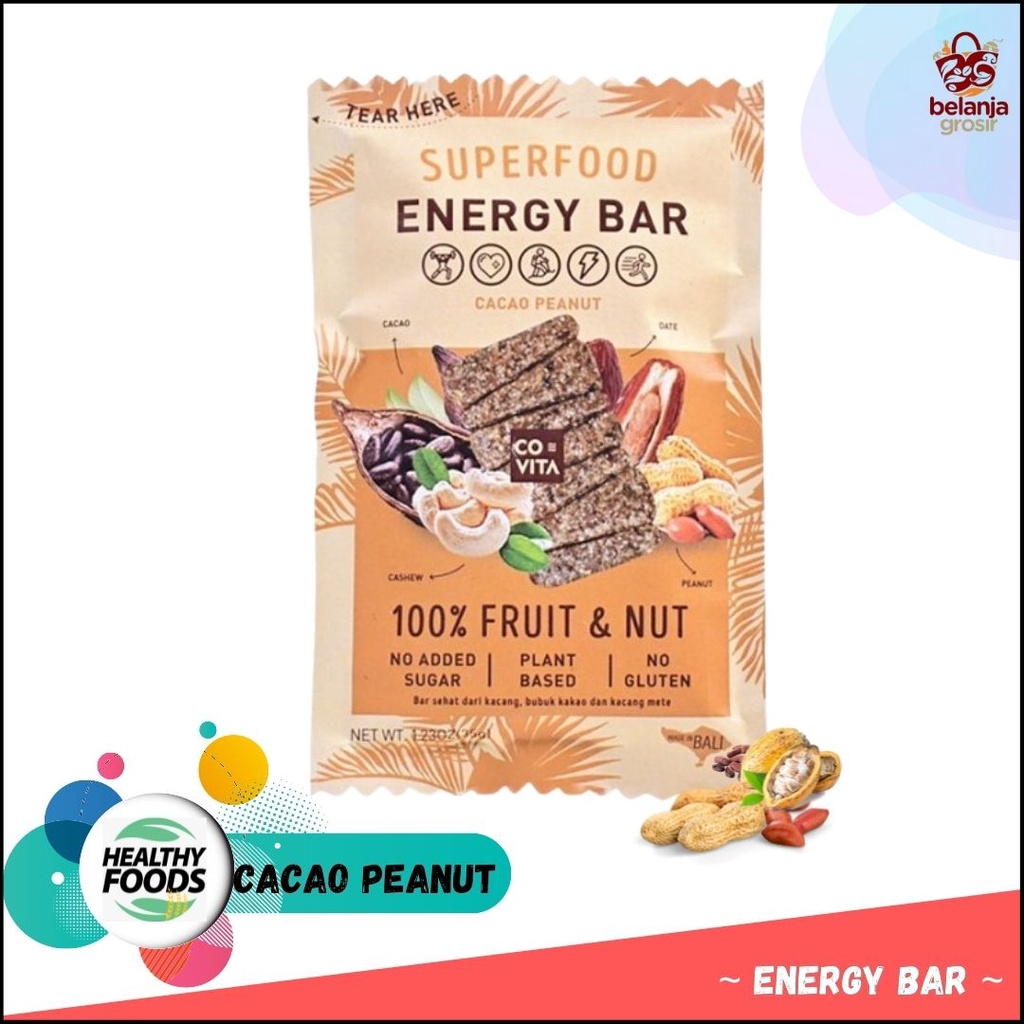 

Energy Bar Snack Sehat Gluten Free Covita Cacoa Peanut 35gr Vegan