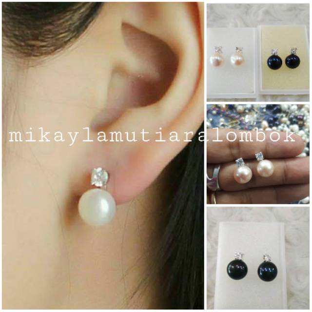 Giwang mutiara rangka perak 925|Mutiara lombok|mutiara asli lombok|giwang silver mutiara tawar