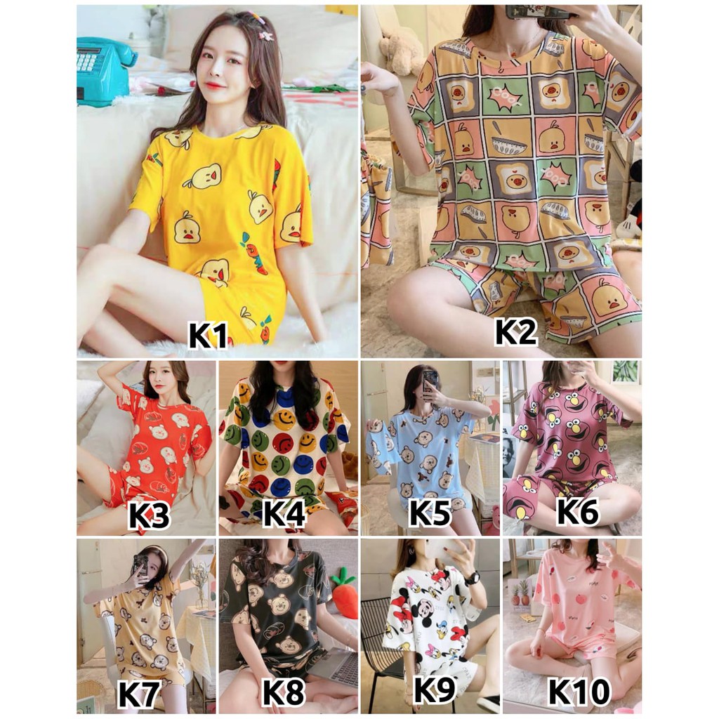 Baju Tidur Piyama Set/Piyama Wanita Import/Baju Piyama Pendek/Short Sleep Wear-1