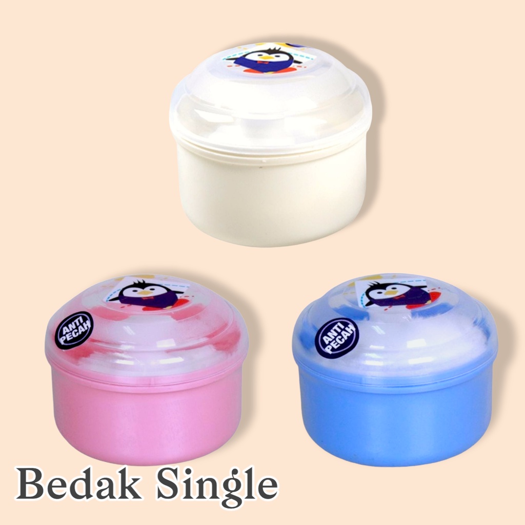 Tempat Bedak Bayi Kecil Anti Pecah Tanpa Sekat Skat Bedak Single + Puff (Satuan) Baby Powder Oval Case Bedak Tabur Bayi Baru Tempat Bedak Bubuk