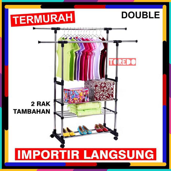 Ready Stock Stand Hanger Double 2 Sisi Rak  Gantungan  Baju  