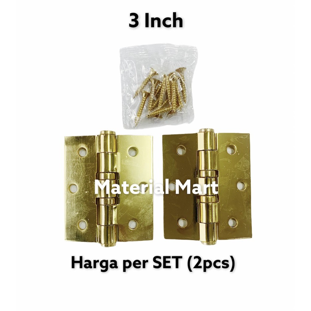 Engsel Pintu Stainless Kuning 3 Inch | Engsel Jendela Besi 3&quot; | Hinge | Material Mart