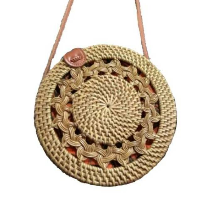 TAS SELEMPANG ROTAN BUNDAR VARIASI LUBANG 20x20x7 cm - SLING BAG WANITA - AKSESORIS FASHION MURAH