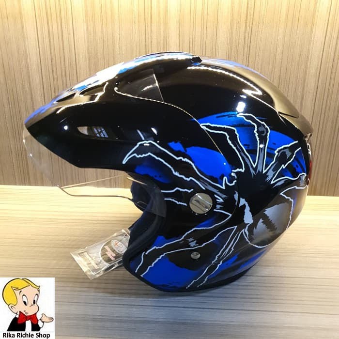 Helm Half Face Dewasa Single VisorSNI Virtue Vigo Tarantula Black Glos