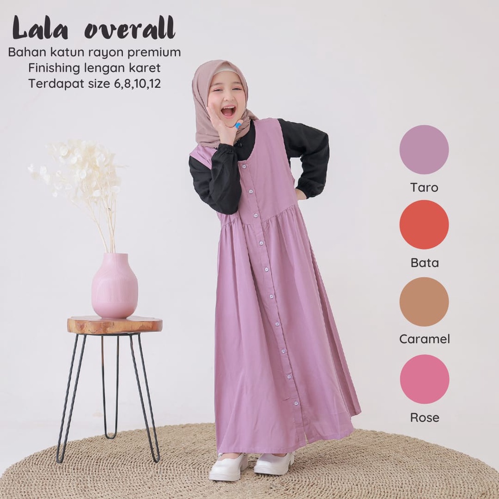 New-Busana Muslimah Anak/Gamis Anak Polos - Lala Overall Kids - Bahan Katun Rayon Premium-Bisa COD