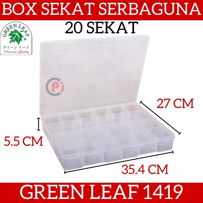 Green Leaf 1419 Kotak Box Penyimpanan Baut Komponen Sebaguna 20 Sekat