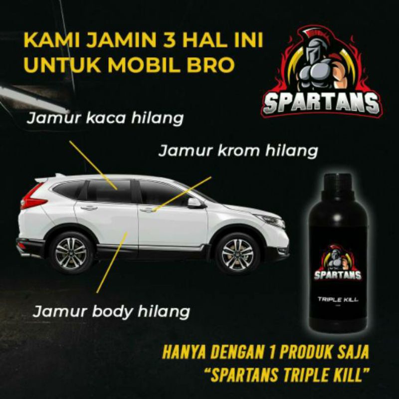 ARQOM Pembersih Jamur Mobil SPARTANS TRIPLE KILL bonus lap micro fiber dan latex dijamin original asli penghilang jamur body mobil, jamur kaca mobil, jamur chrome mobil