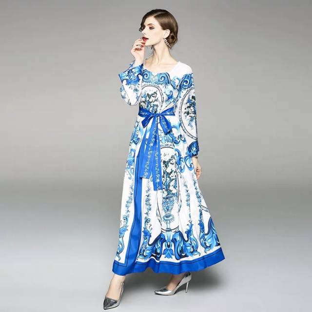 71001 DG MAXI DRESS BLUE / DRESS WANITA LEBARAN IMPORT BUNGA BIRU