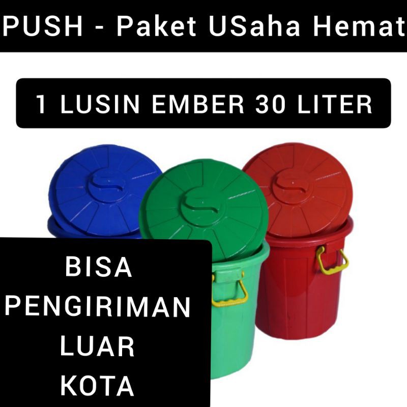 Luar Kota - 12 PCS EMBER PLASTIK DENGAN TUTUP KAPASITAS 30 LITER / 8 GALON