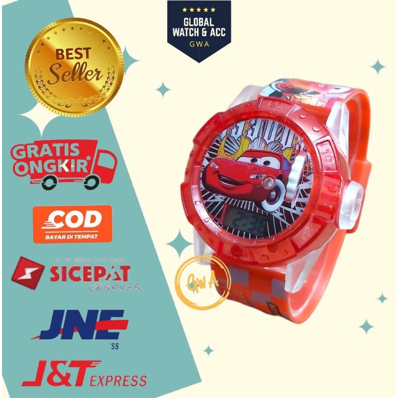 Jam tangan anak laser musik karakter Cars