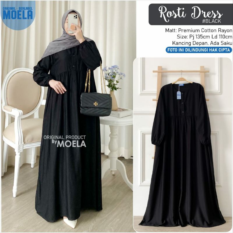 ROSTI DRESS BY MOELA | DRESS HITAM | BESTSELLER | BUSUI FRIENDLY