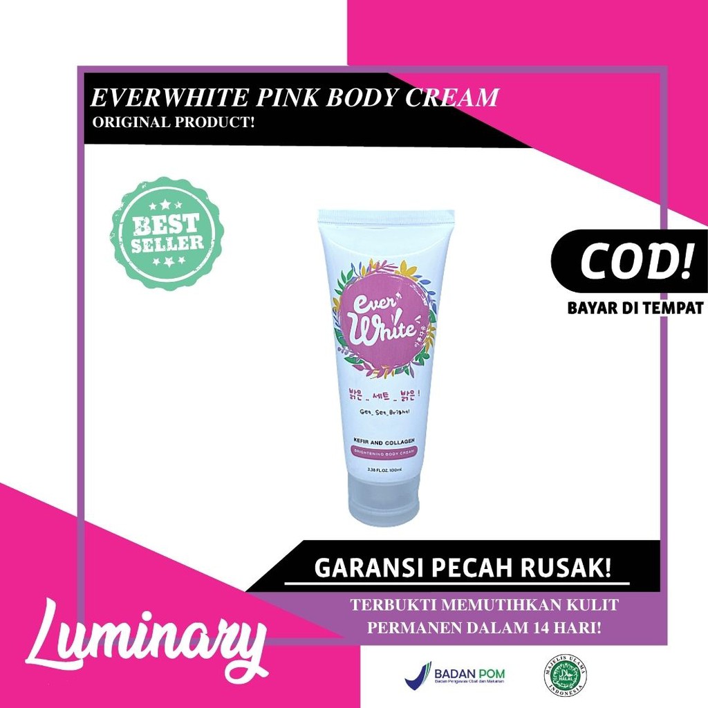 Everwhite Pink Brightening Body Cream / Ever White Krim Whitening Body Lotion Collagen Original BPOM