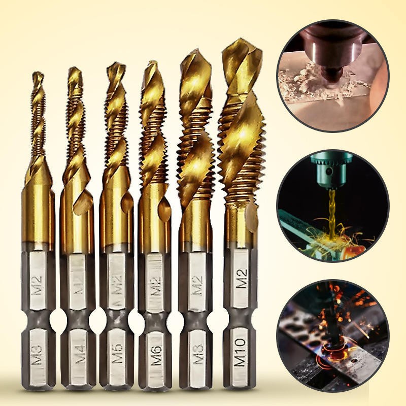 Mata Bor 6PCS Pembuat Ulir Drat Drill Tap Set Hex Twist Spiral Tapper Baut Bit Drilling Tapping Deburring