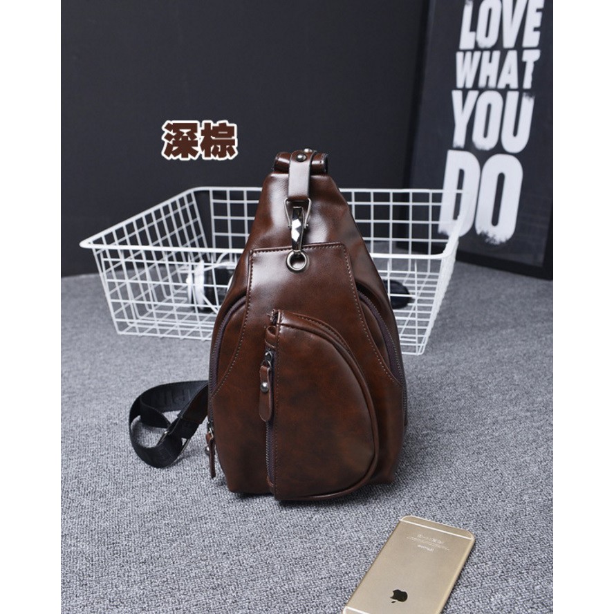 Tas Kulit Pria IMPOR Korea Fashion Slempang R2109 Gadget Bag Retro Style Selempang Cowo