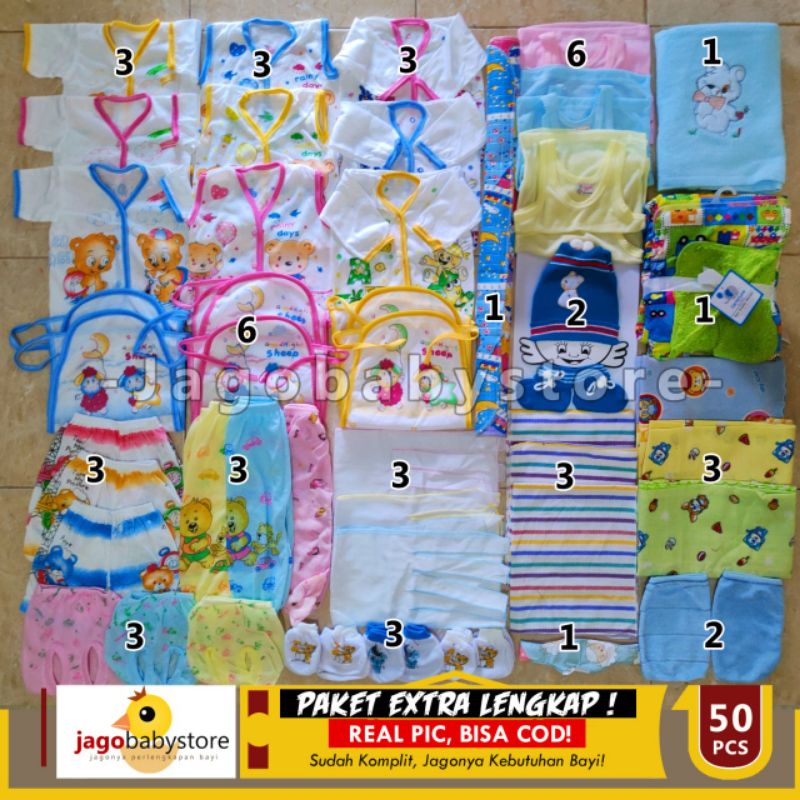 Paket Lahiran 50 Pcs Paket Murah Baju Bayi New Born Extra Lengkap