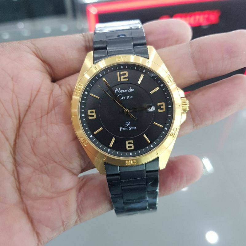 Alexandre Christie 1016 Black Gold Jam Tangan Pria Original