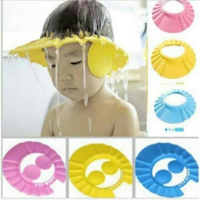 Topi Keramas Bayi Anak Pelindung Mata Dengan Kancing Dan Penutup Telinga Kids Shower Cap