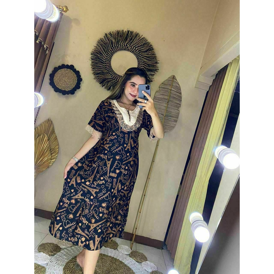 Dianputri - Daster Arab Zeema | Rayon Super Grade A | Resleting Depan Busui | Renda Milo Ori-paris hitam