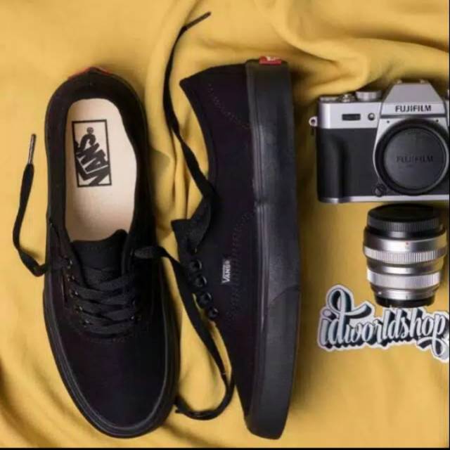 SEPATU WOLF X VANS AUTHENTIC FULL BLACK HITAM POLOS WHITE PUTIH OLDSKOOL ERA SK8-Hi  GUM OG