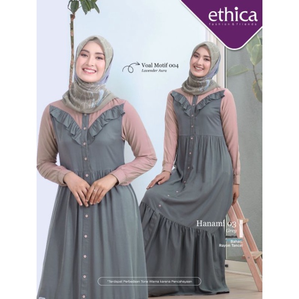 Hanami 03 Grey, Dusty ungu, Dusty pink Gamis ethica terbaru busui friendly
