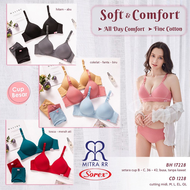 BH Sorex 17228 Bra Super Soft Busa Tanpa Kawat Cup Besar Setara Cup B-C