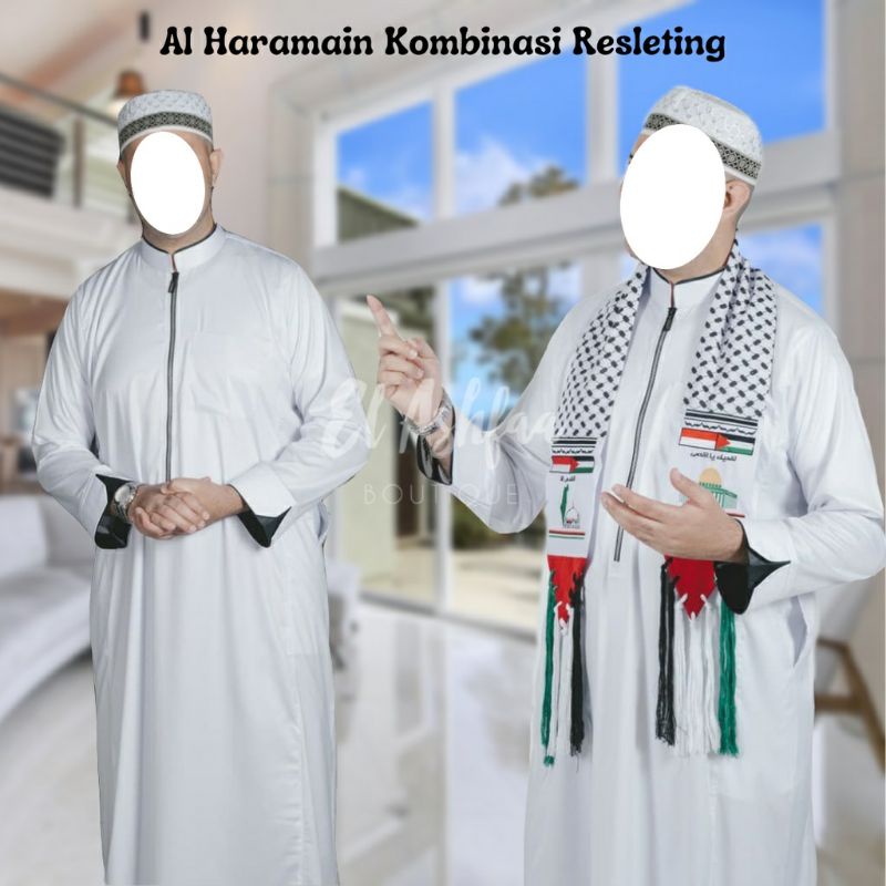 JUBAH AL HARAMAIN PUTIH KOMBINASI RESLETING