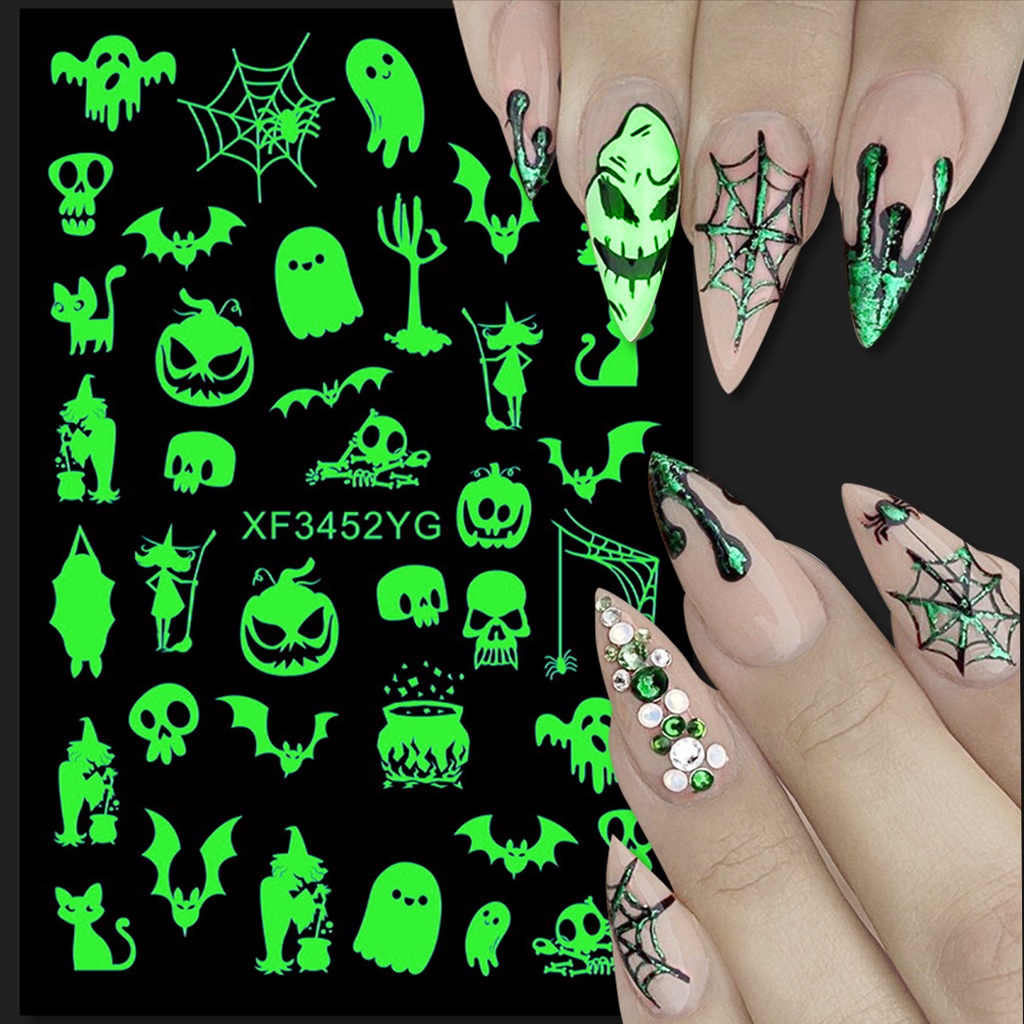 1 Lembar Stiker Kuku 3D Desain Kepingan Salju Malaikat Labu Halloween Untuk Dekorasi Nail Art