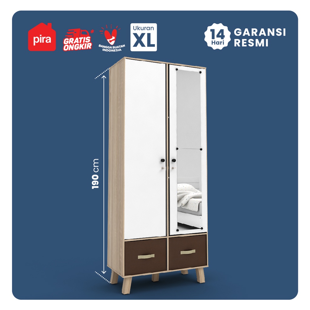 Pira Metropolis - Arnor WD2 Lemari Pakaian Kayu Terang Putih - Sonoma Oak - White