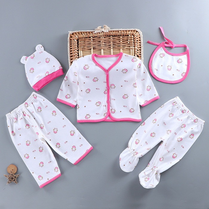 Baju Bayi Set 5 in 1 Hadiah Kado / Baby Newborn Gift Set Motif Cat