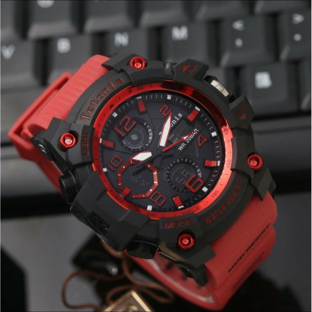 Jam tangan pria original TETONIS tali rubber karet sporty double time garansi 1 tahun