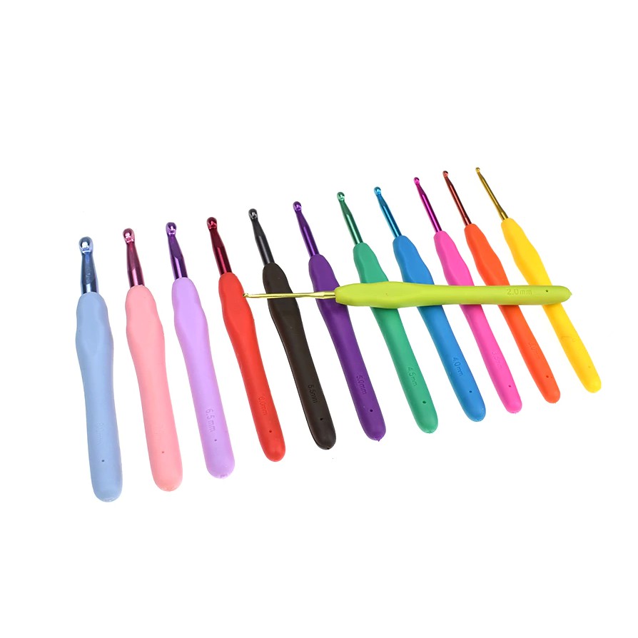 Hakpen Gagang Karet 12 sizes SET ANK / Silicone Handle Aluminium Crochet Hooks - Seri Rainbow