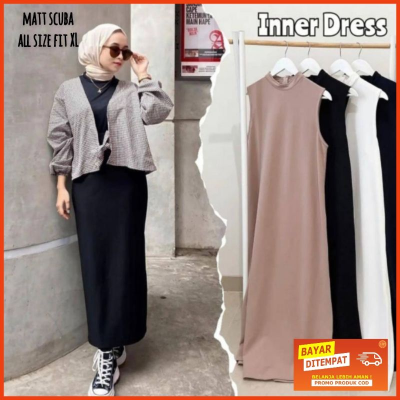 inner long dress tanpa lengan