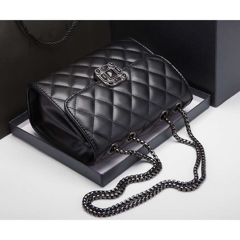 Tas Bahu Perempuan Diamond Rantai Women Tas Selempang High Fashion Black