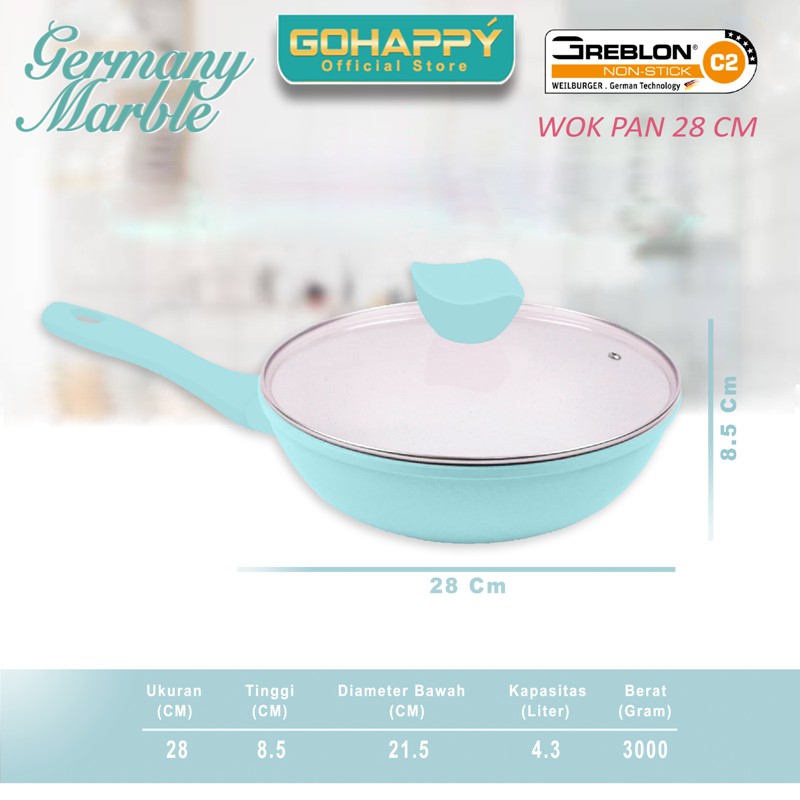 PANCI WOK GLOW PAN Germany Marble 28 cm Gohappy pastel warna pink tosca color GH-G77