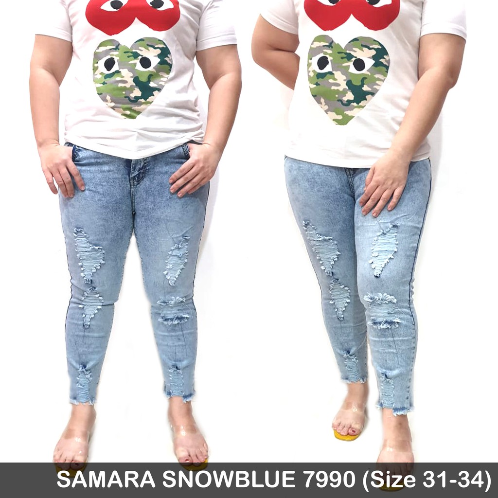 Samara Jeans  Celana Jeans Sobek Tidak Tembus  SNOW BLUE 