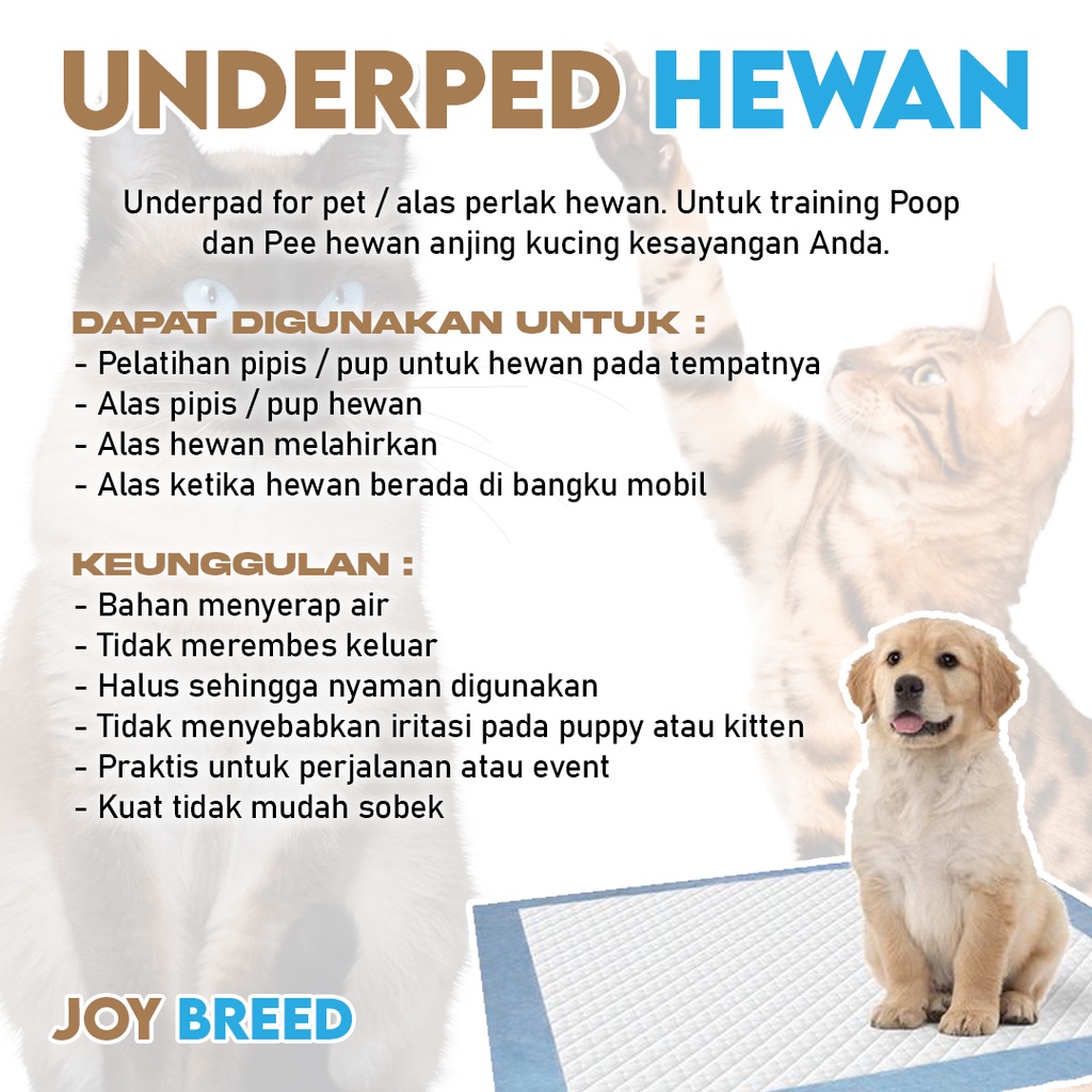 UNDERPAD PERLAK ALAS HEWAN UNTUK LATIHAN PIPIS POOP KUCING ANJING