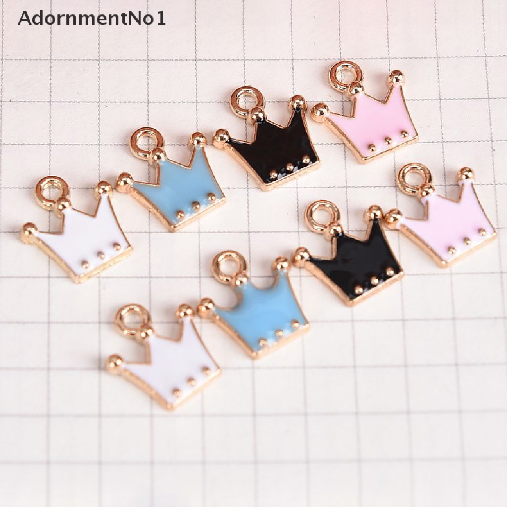 (AdornmentNo1) 10pcs / Set Liontin Enamel Bentuk Mahkota Kecil Bahan Alloy Untuk Kerajinan Tangan DIY