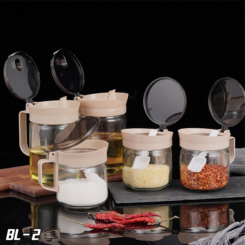 Toples Bumbu Dapur Kaca Set Wadah Minyak Tempat Bumbu Dapur Aesthethic Kitchen Jar Set Toples Bumbu Serbaguna BL-2