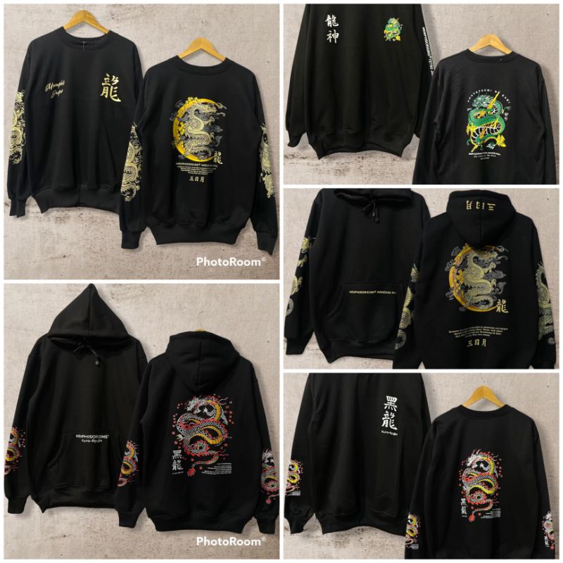 sweater hoodie pria / sweater naga Jepang pria lengan panjang