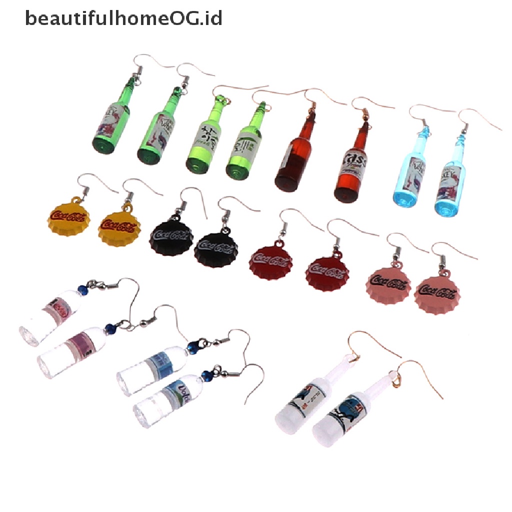 1 Pasang Anting Kait Gantung Desain Botol Bir Handmade DIY Aksesoris Wanita