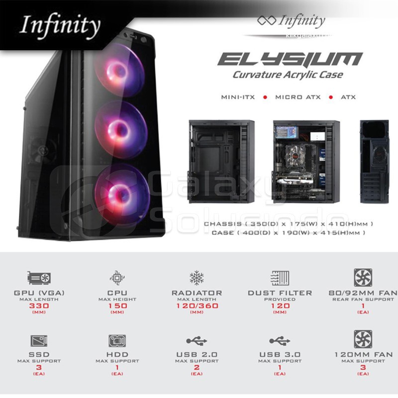 CASING INFINITY ELYSIUM - ATX | No Fan | Front &amp; Side Acrylic