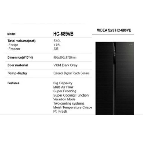 Kulkas side by side MIDEA HC689VB